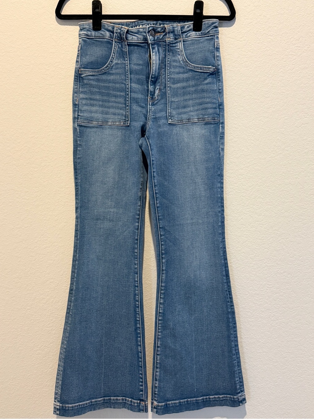 Stretch Super Hi-Rise Flare Blue Womens Jeans Front Pockets Size 6 Regular Boho